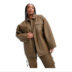 Good American Faux Leather Chore Zipper Front Collared Jacket Size 4, XL NWT